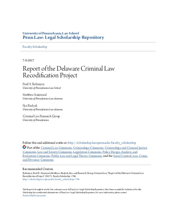 (PDF) Report of the Delaware Criminal Law Recodification Project