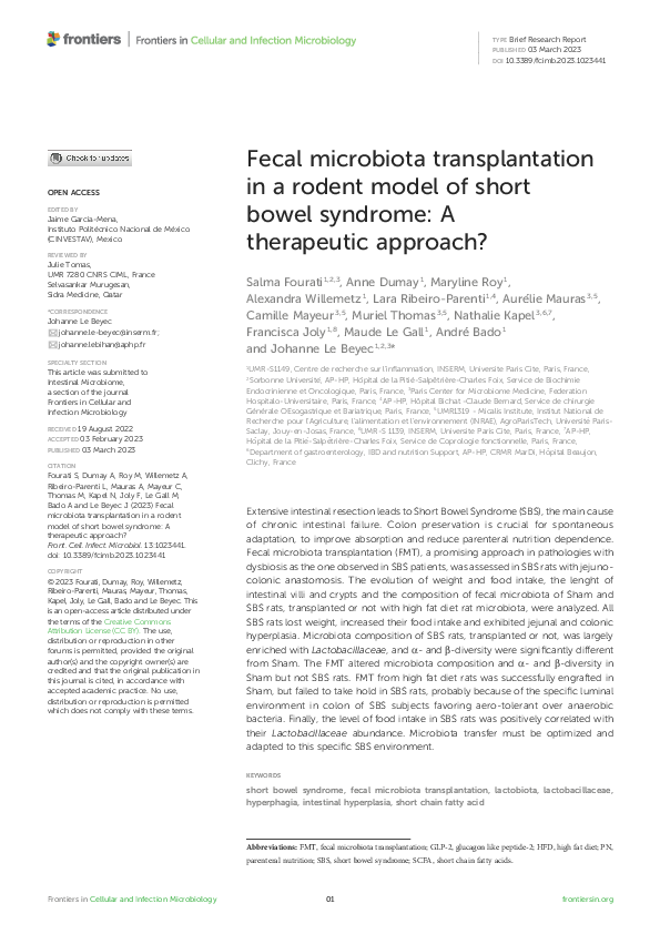 (PDF) Fecal microbiota transplantation in a rodent model of short bowel ...