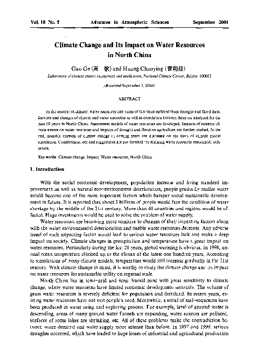 (PDF) Climate Change and Its Impact on Water Resources