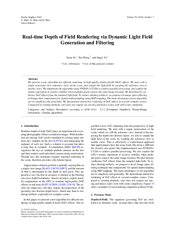 (PDF) Real-time Depth of Field Rendering via Dynamic Light Field ...