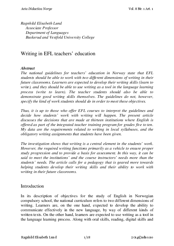 (PDF) Writing in EFL teachers’ education