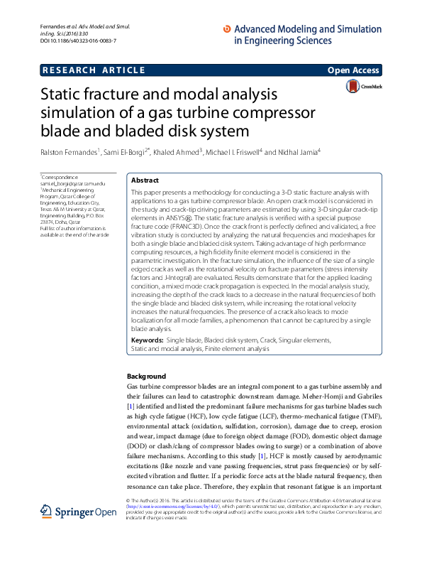 (PDF) Static fracture and modal analysis simulation of a gas turbine ...