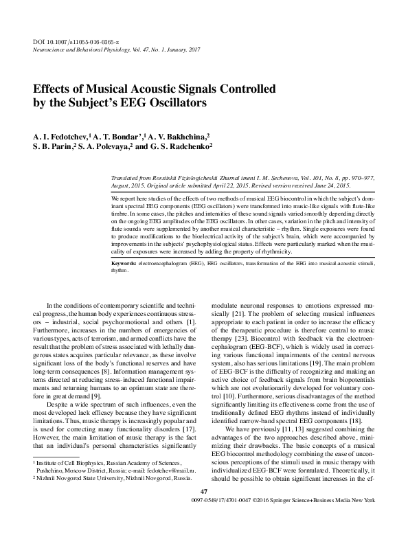 (PDF) Effects of Musical Acoustic Signals Controlled by the Subject’s ...