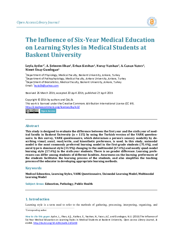 (PDF) The Influence of Six-Year Medical Education on Learning Styles in ...