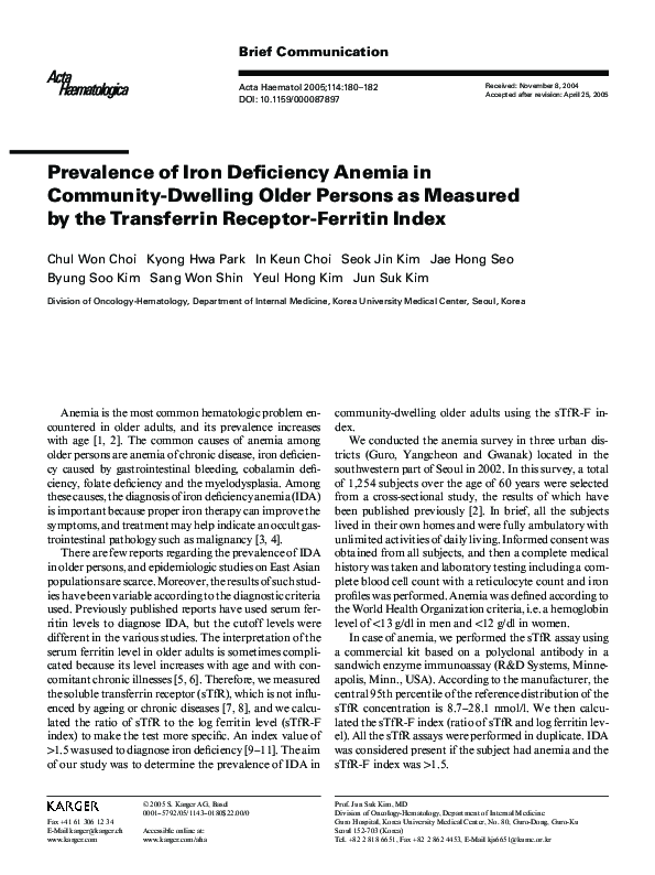 (PDF) Prevalence of Iron Deficiency Anemia in Community-Dwelling Older ...