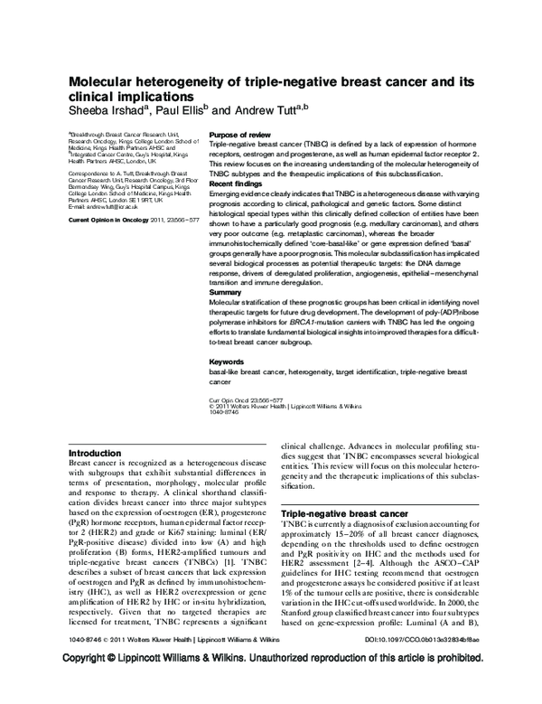 (PDF) Molecular heterogeneity of triple-negative breast cancer and its ...