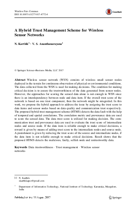 (PDF) A Hybrid Trust Management Scheme for Wireless Sensor Networks