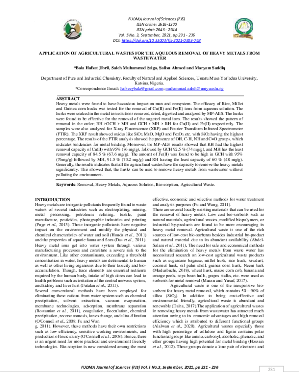 (PDF) Application of Agricultural Wastes for the Aqueous Removal of ...