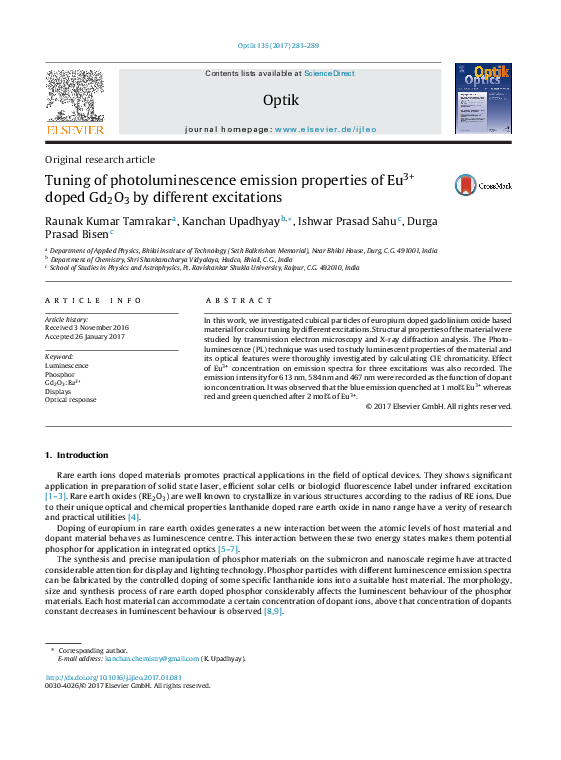 (PDF) Tuning of photoluminescence emission properties of Eu3+ doped ...