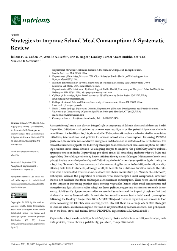 (PDF) Strategies to Improve School Meal Consumption: A Systematic Review