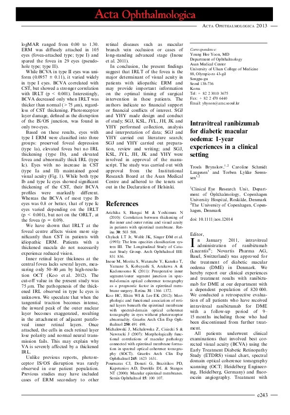(PDF) Intravitreal ranibizumab for diabetic macular oedema: 1-year ...