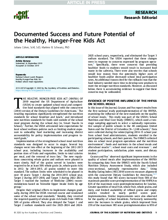 (PDF) Documented Success and Future Potential of the Healthy, Hunger ...