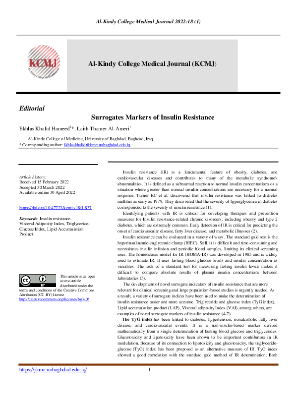 (PDF) Surrogates Markers of Insulin Resistance