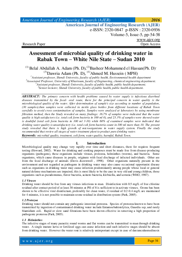 (PDF) Assessment of microbial quality of drinking water in Rabak Town ...