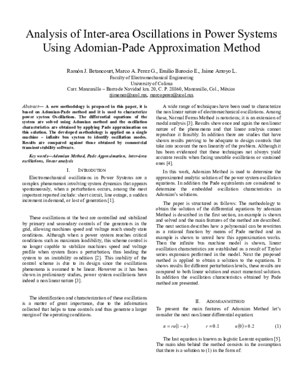 (PDF) Analysis of inter-area oscillations in power systems using ...