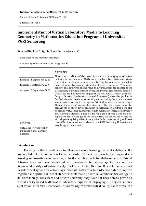 (PDF) Implementation of Virtual Laboratory Media to Learning Geometry ...