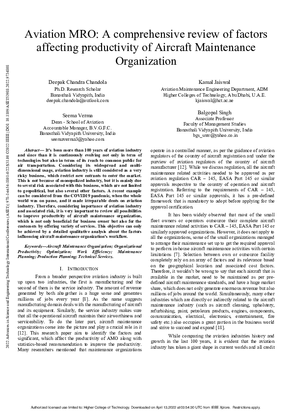 (PDF) Aviation MRO: A comprehensive review of factors affecting ...