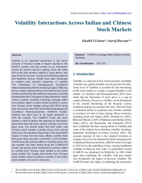 (PDF) Volatility Interactions Across Indian and Chinese Stock Markets