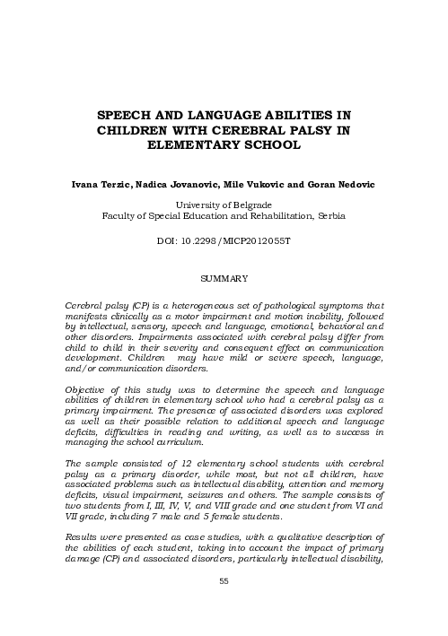 (PDF) Speech and language abilities in children with cerebral palsy in ...