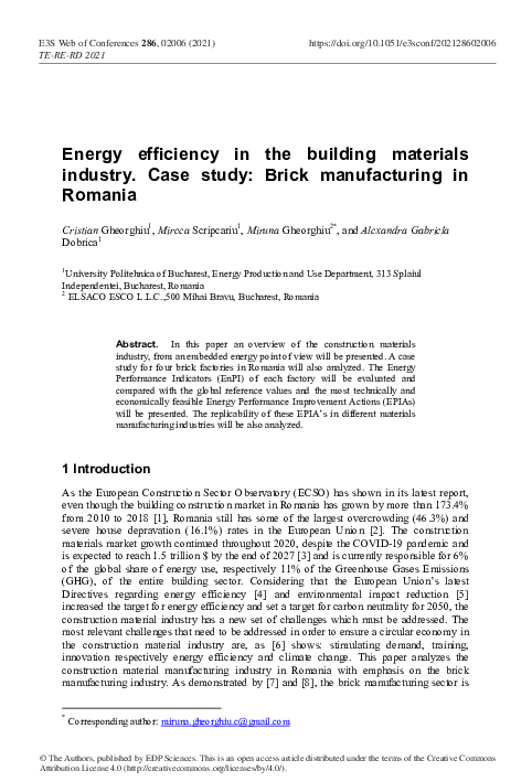 (PDF) Energy efficiency in the building materials industry. Case study ...