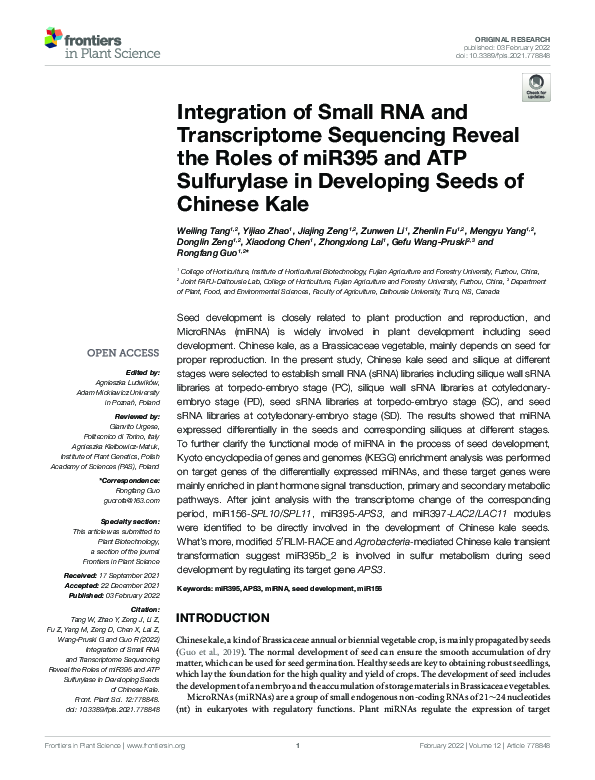 (PDF) Integration of Small RNA and Transcriptome Sequencing Reveal the ...