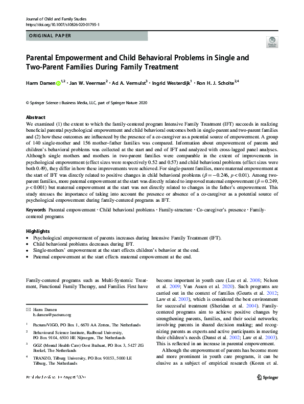 (PDF) Parental Empowerment and Child Behavioral Problems in Single and ...