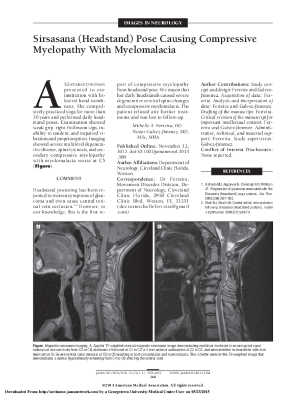 (PDF) Sirsasana (Headstand) Pose Causing Compressive Myelopathy With