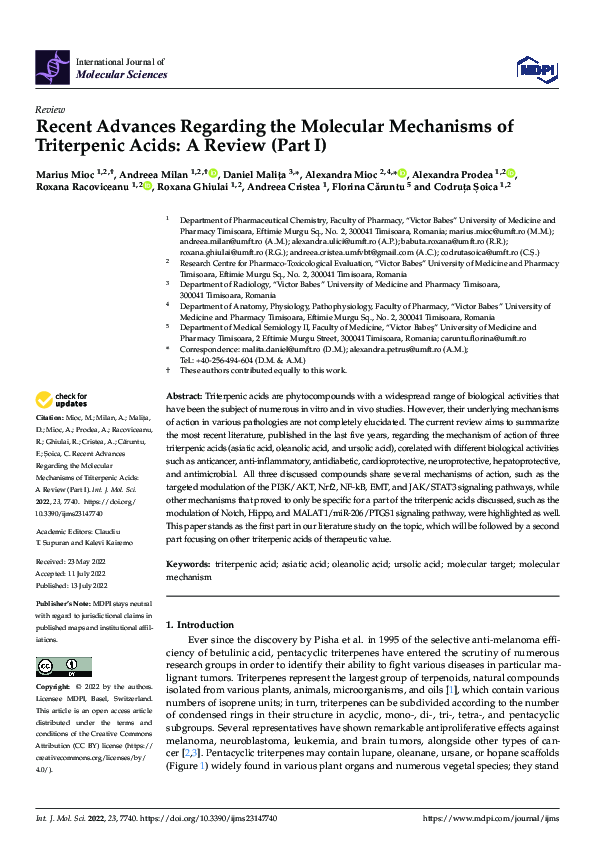 (PDF) Recent Advances Regarding the Molecular Mechanisms of Triterpenic ...