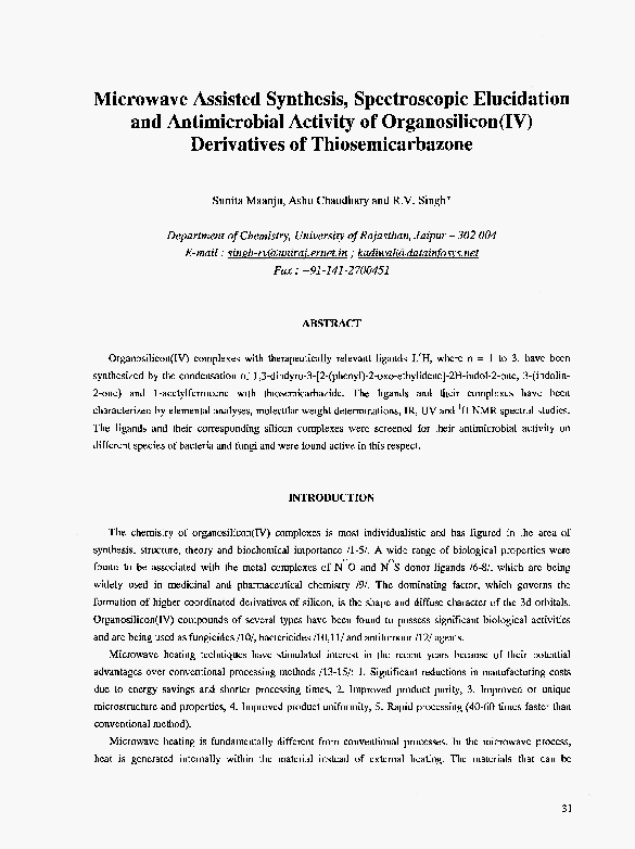 (PDF) Microwave Assisted Synthesis, Spectroscopic Elucidation and ...