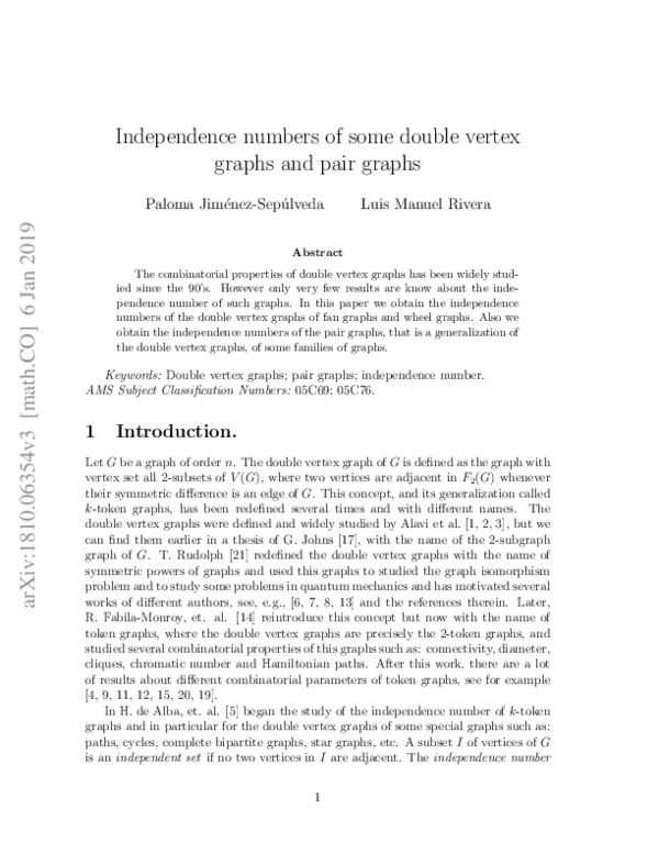 (PDF) Independence numbers of some double vertex graphs and pair graphs