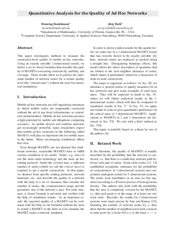(PDF) Quantitative analysis for the quality of ad hoc networks