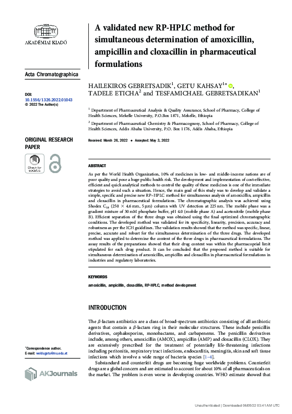(PDF) A validated new RP-HPLC method for simultaneous determination of ...