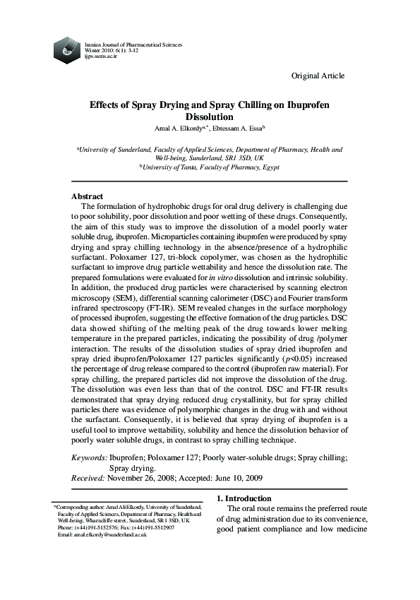 (PDF) Effects of Spray Drying and Spray Chilling on Ibuprofen Dissolution
