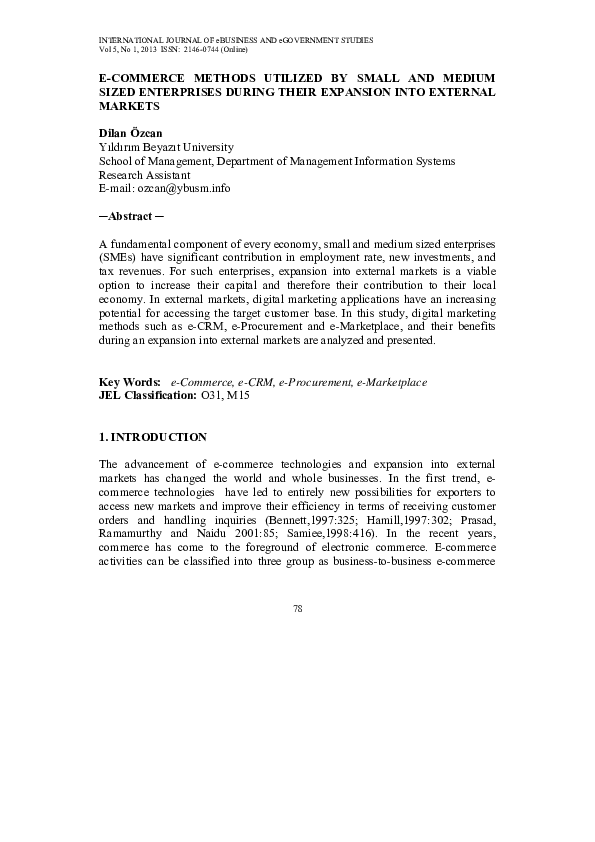 (PDF) E-Commerce Methods Utilized by Small and Medium Sized Enterprises ...