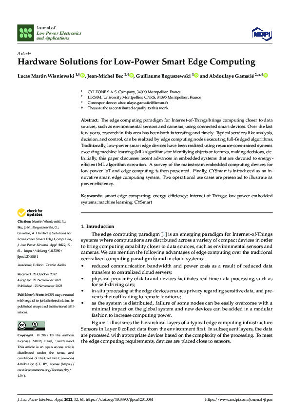 (PDF) Hardware Solutions for Low-Power Smart Edge Computing