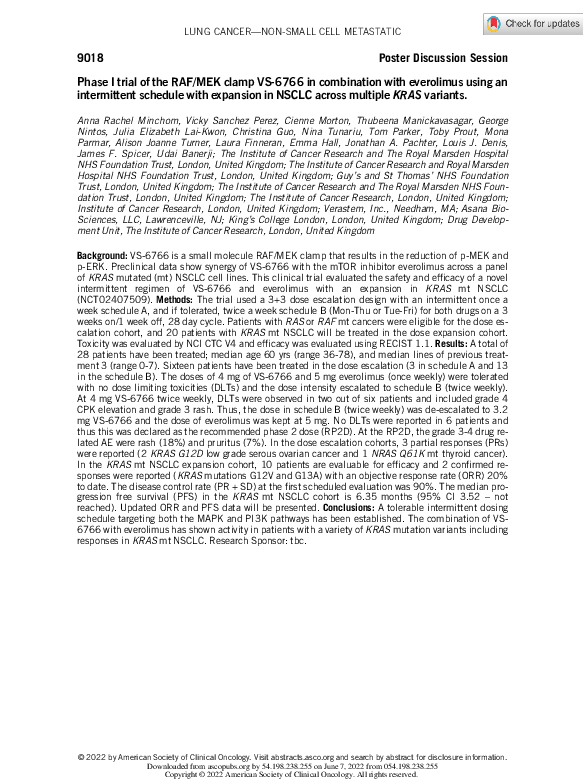 (PDF) Phase I trial of the RAF/MEK clamp VS-6766 in combination with ...