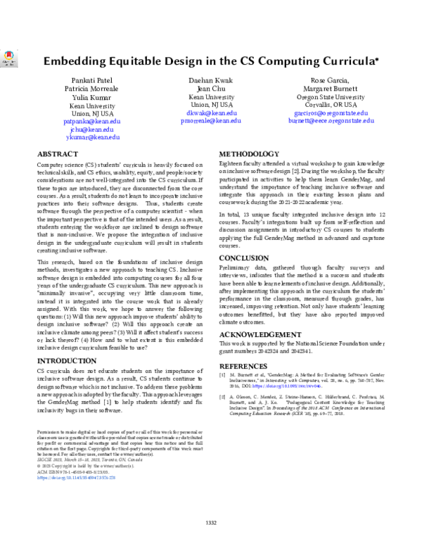 (PDF) Embedding Equitable Design in the CS Computing Curricula