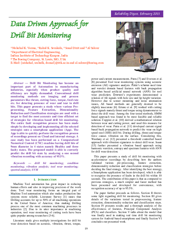 (PDF) Data Driven Approach for Drill Bit Monitoring