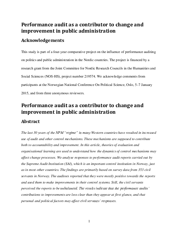 (PDF) Performance audit as a contributor to change and improvement in ...