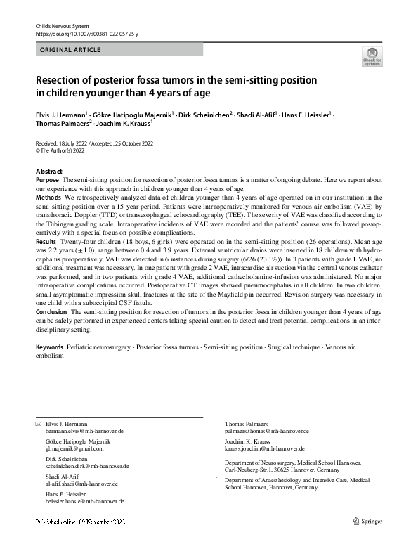 (PDF) Resection of posterior fossa tumors in the semi-sitting position ...