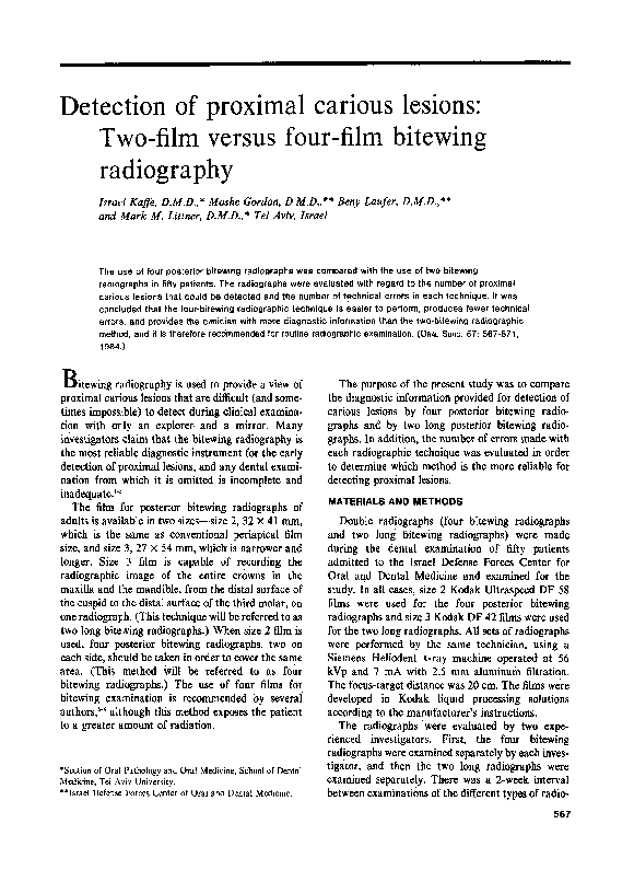 (PDF) Detection of proximal carious lesions: Two-film versus four-film ...