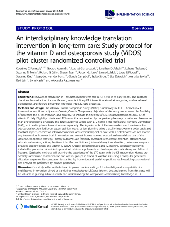 (PDF) Implementation Science STUDY PROTOCOL Open Access