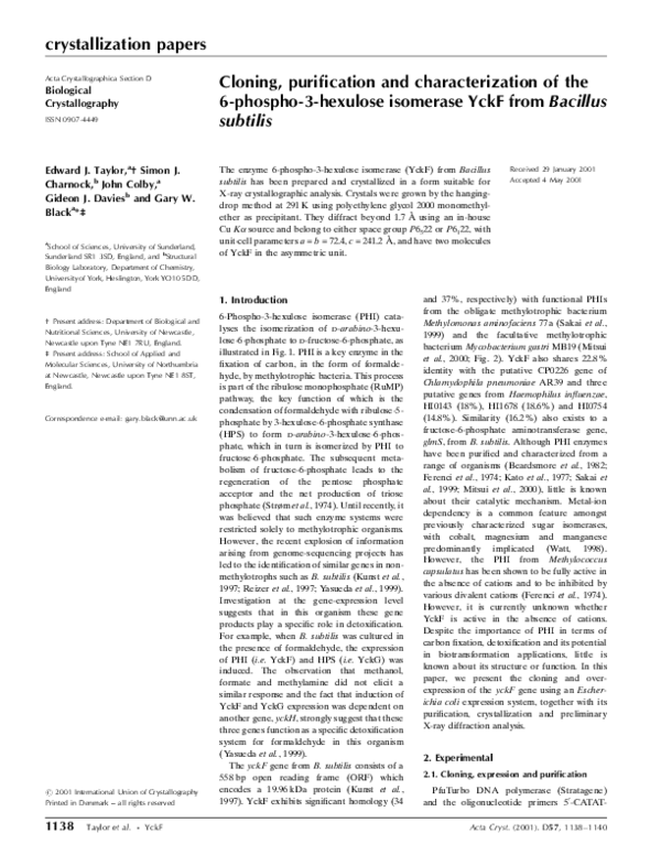 (PDF) Cloning, purification and characterization of the 6-phospho-3 ...