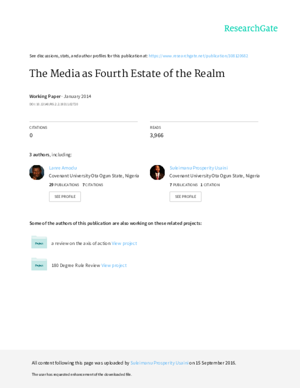 (PDF) The Media as Fourth Estate of the Realm