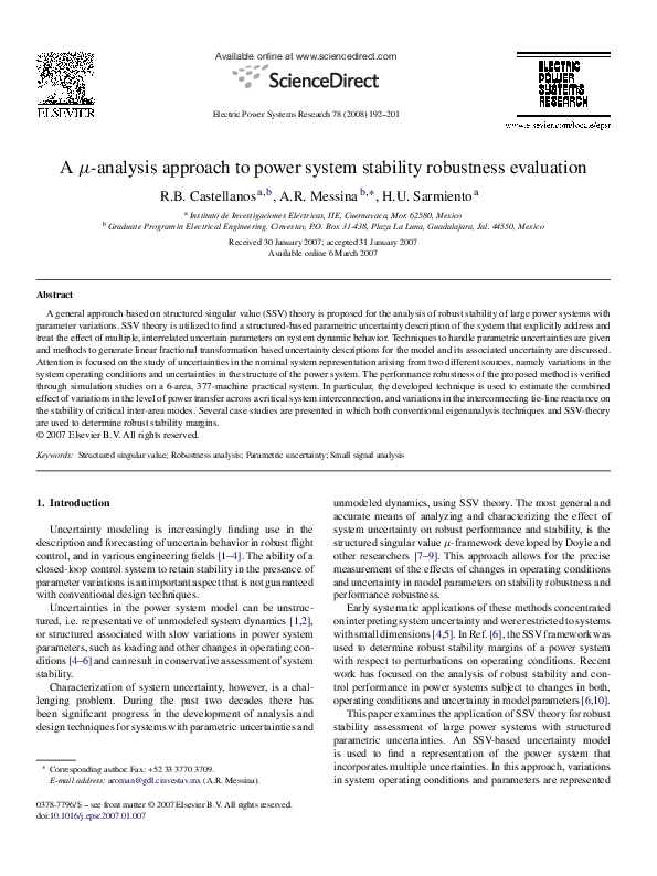 (PDF) A μ-analysis approach to power system stability robustness evaluation