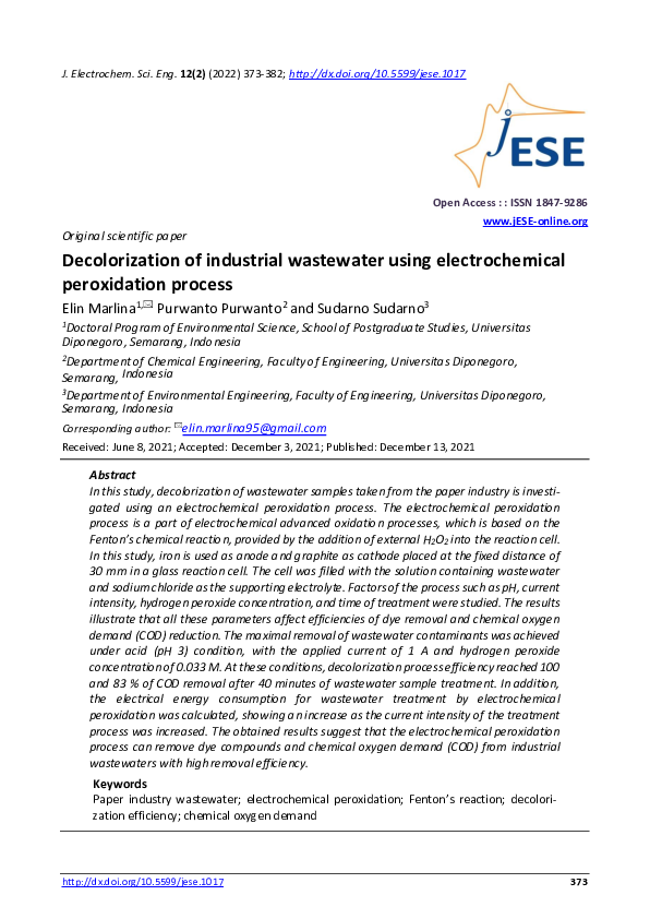 (PDF) Decolorization of industrial wastewater using electrochemical ...