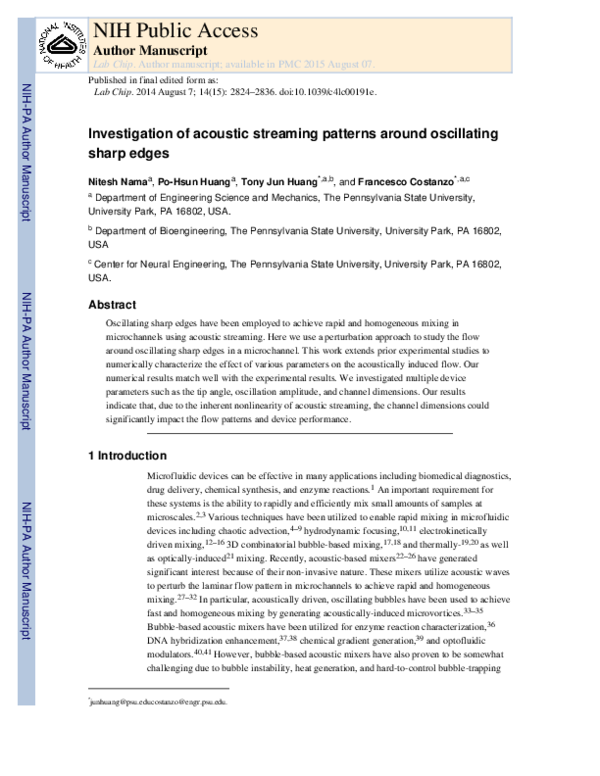 (PDF) Investigation of acoustic streaming patterns around oscillating ...