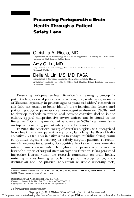 (PDF) Preserving Perioperative Brain Health Through a Patient Safety Lens