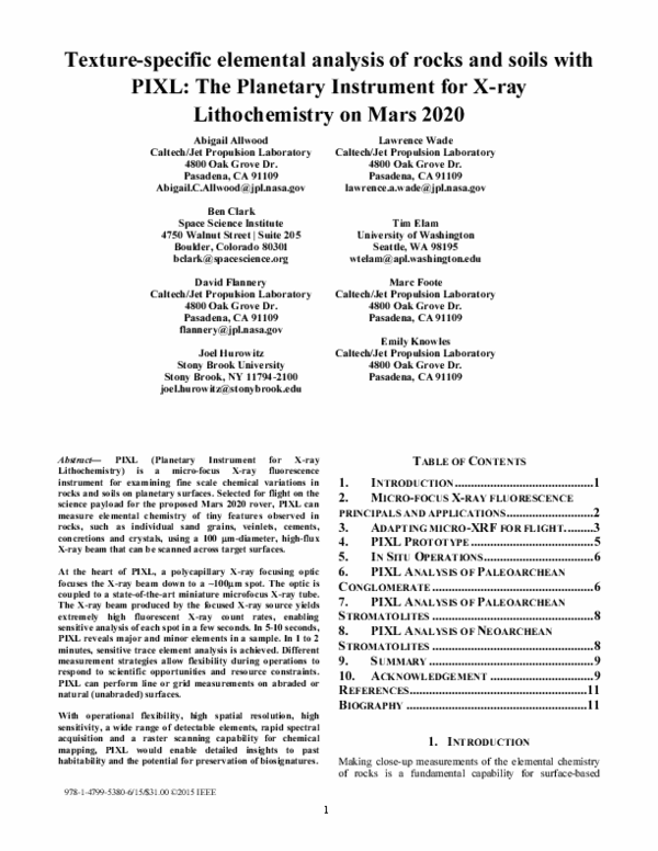(PDF) Texture-specific elemental analysis of rocks and soils with PIXL ...