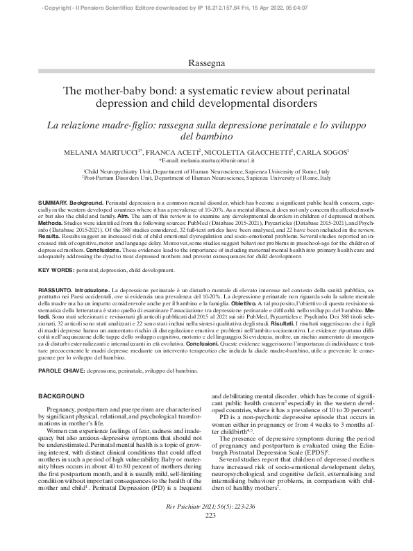 (PDF) The mother-baby bond: a systematic review about perinatal ...